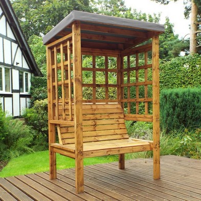 Product photograph of Scandinavian Redwood Garden Arbour By Charles Taylor - 2 Seats Grey Cushions from QD stores