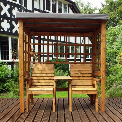 Scandinavian Redwood Garden Arbour By Charles Taylor 2 Seats Grey Cushions