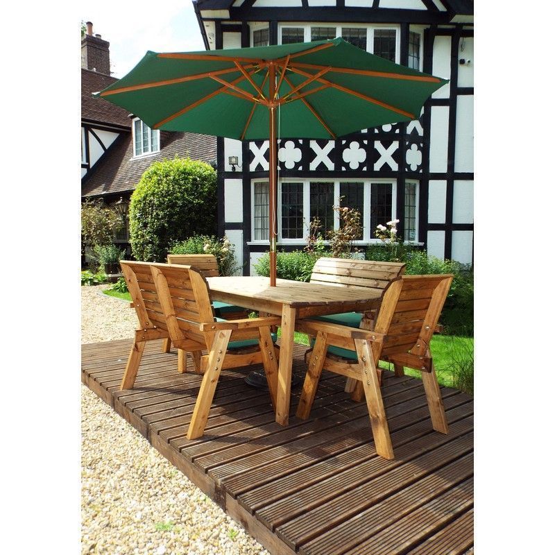 Charles Taylor 6 Seat Garden Table Set With Green Parasol Base At Qd S - Wooden Garden Patio Set With Parasol