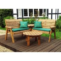 See more information about the Scandinavian Redwood Garden Patio Dining Set by Charles Taylor - 4 Seats Green Cushions