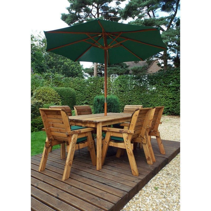 Charles Taylor 6 Seat Garden Table Set With Green Parasol & Base