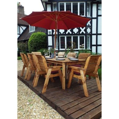 Product photograph of Scandinavian Redwood Garden Patio Dining Set By Charles Taylor - 8 Seats Burgundy Cushions from QD stores