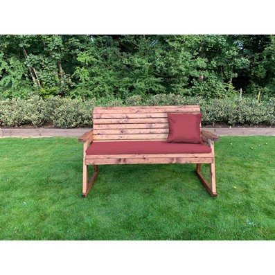 Scandinavian Redwood Garden Bench By Charles Taylor 3 Seats Burgundy Cushions