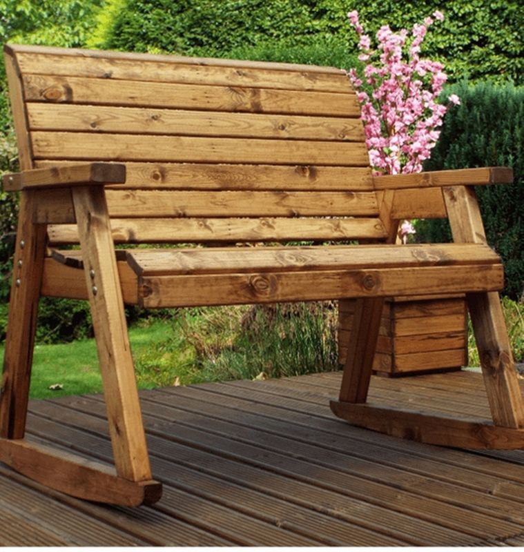 Scandinavian Redwood Garden Bench by Charles Taylor - 3 Seats Green Cushions
