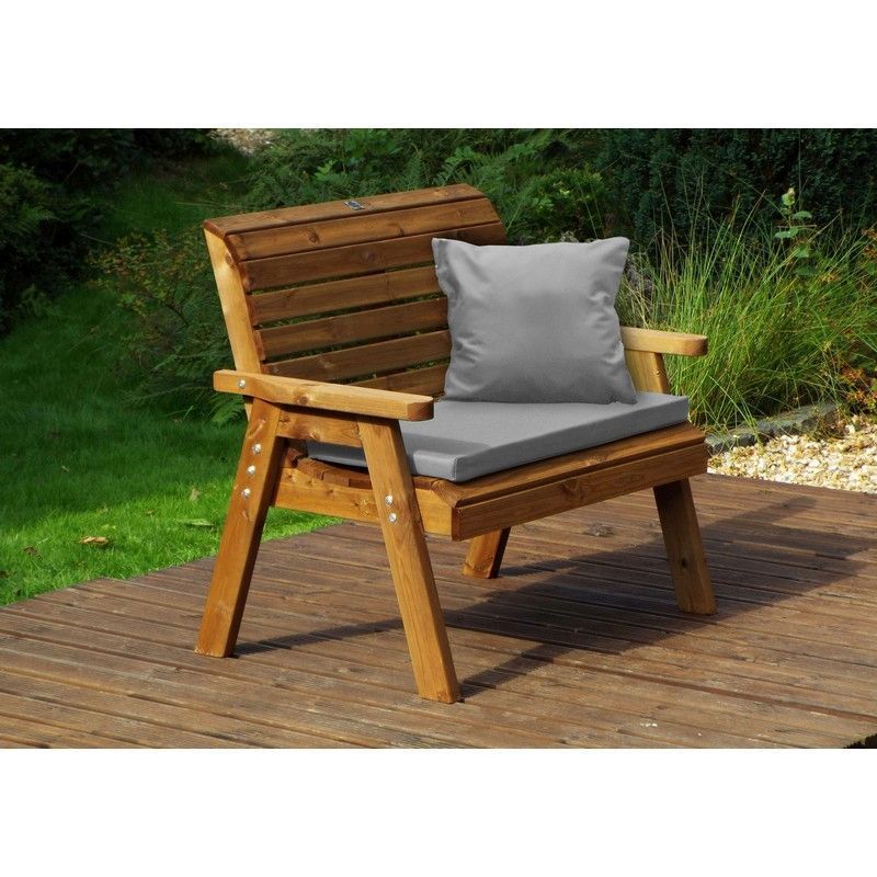 Traditional Garden Bench by Charles Taylor - 2 Seats Grey Cushions