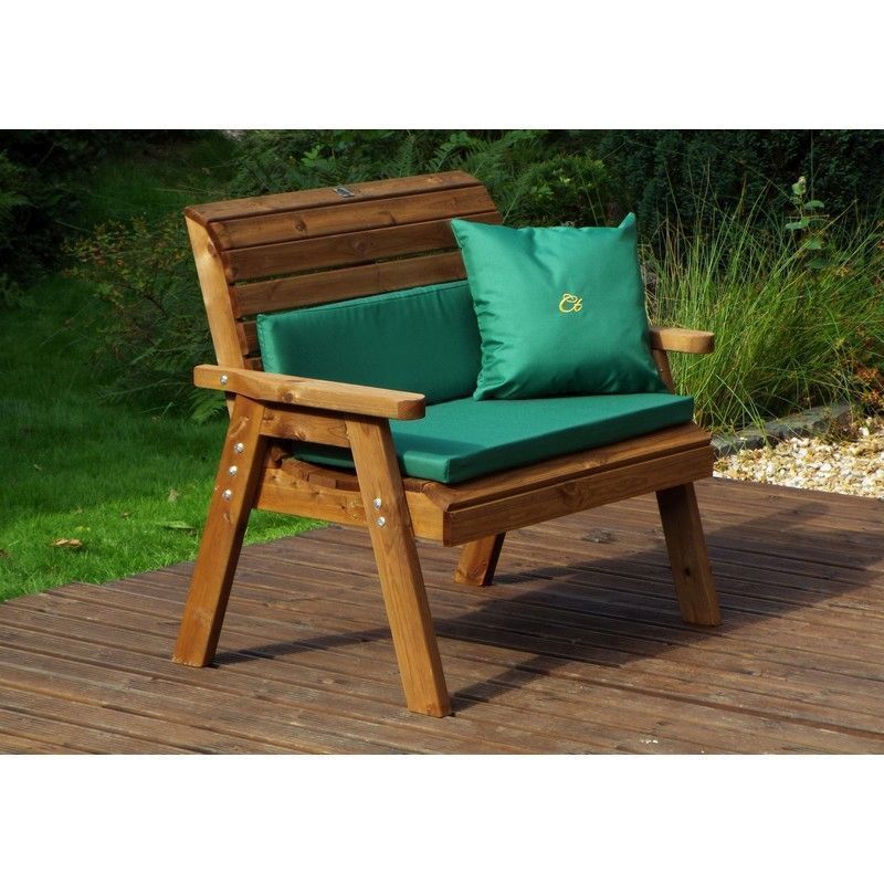 Traditional Garden Bench by Charles Taylor - 2 Seats Green Cushions