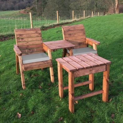 Scandinavian Redwood Garden Bistro Set By Charles Taylor 2 Seats Grey Cushions