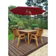 See more information about the Scandinavian Redwood Garden Patio Dining Set by Charles Taylor - 4 Seats Burgandy Cushions
