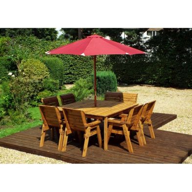 Scandinavian Redwood Garden Patio Dining Set By Charles Taylor 8 Seats Burgundy Cushions