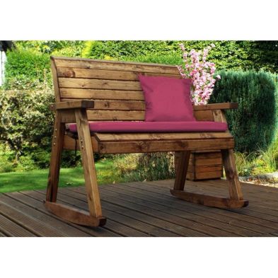 Scandinavian Redwood Garden Bench By Charles Taylor 2 Seats Burgundy Cushions