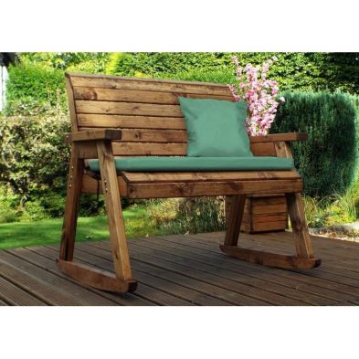 Product photograph of Scandinavian Redwood Garden Bench By Charles Taylor - 2 Seats Green Cushions from QD stores