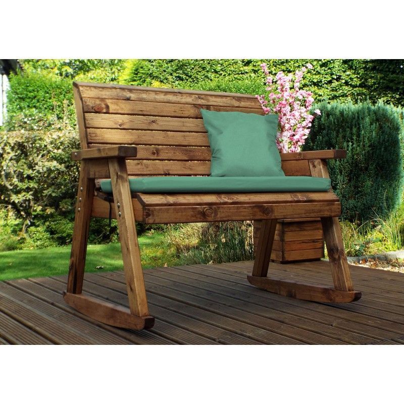 Scandinavian Redwood Garden Bench by Charles Taylor - 2 Seats Green Cushions