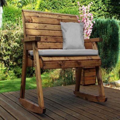 Scandinavian Redwood Garden Bench By Charles Taylor 2 Seats Grey Cushions