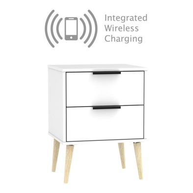 Product photograph of Drayton Wireless Charger Side Table White 2 Drawers from QD stores