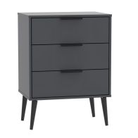 See more information about the Drayton 3 Drawer Midi Bedroom Chest Graphite Black & Black Legs