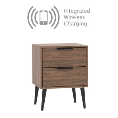 Drayton Wireless Charger Side Table Brown 2 Drawers