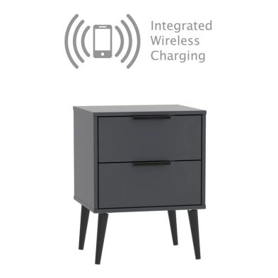 Drayton Wireless Charger Side Table Black 2 Drawers