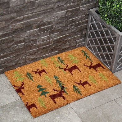 See more information about the Doormat Christmas Decoration Light Brown with Forest Pattern - 60cm by Wensum