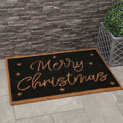 Doormat Christmas Decoration Black With Merry Christmas Text 60cm By Wensum