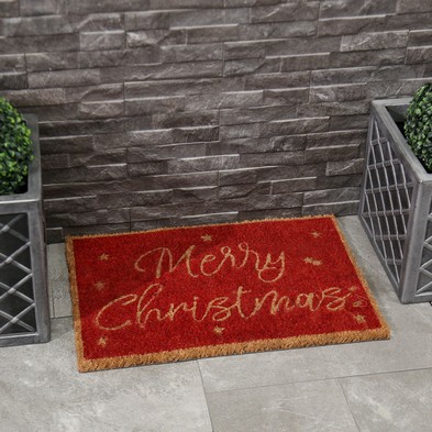 Doormat Christmas Decoration Red With Merry Christmas Text 60cm By Wensum