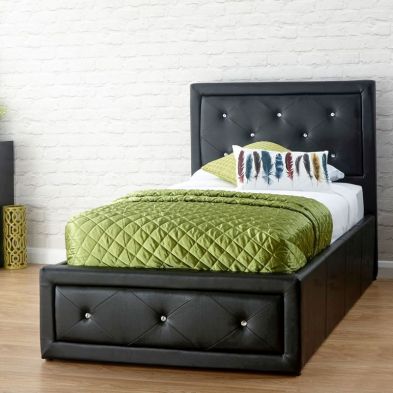 Hollywood Single Ottoman Bed Faux Leather Black 3 X 7ft