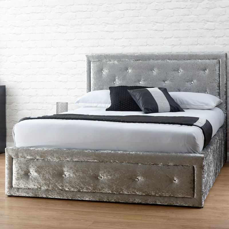 Hollywood King Size Ottoman Bed Fabric Grey 5 x 7ft