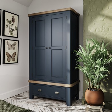 Product photograph of Bondi Tall Wardrobe Oak Blue 2 Doors 1 Drawer from QD stores