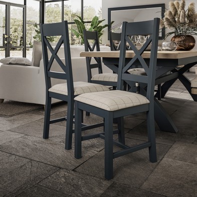 Product photograph of Pair Of Bondi Cross Back Dining Chairs Oak Blue from QD stores