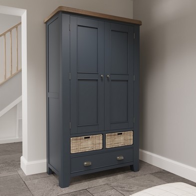 Product photograph of Bondi Tall Cupboard Oak Blue 2 Doors 11 Shelves 5 Drawers from QD stores