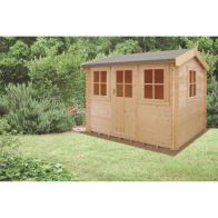 See more information about the Shire Hemsted 7' 10" x 9' 9" Reverse Apex Log Cabin - Premium 28mm Cladding Tongue & Groove