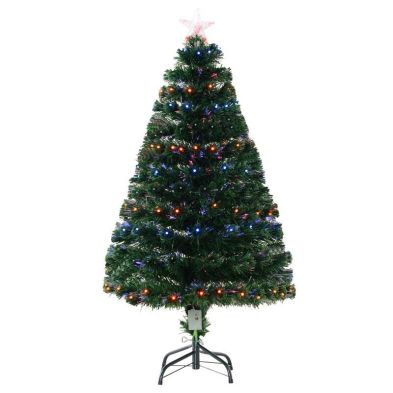 4ft Fibre Optic Christmas Tree Artificial Dark Green With Led Lights Blue Red 130 Tips