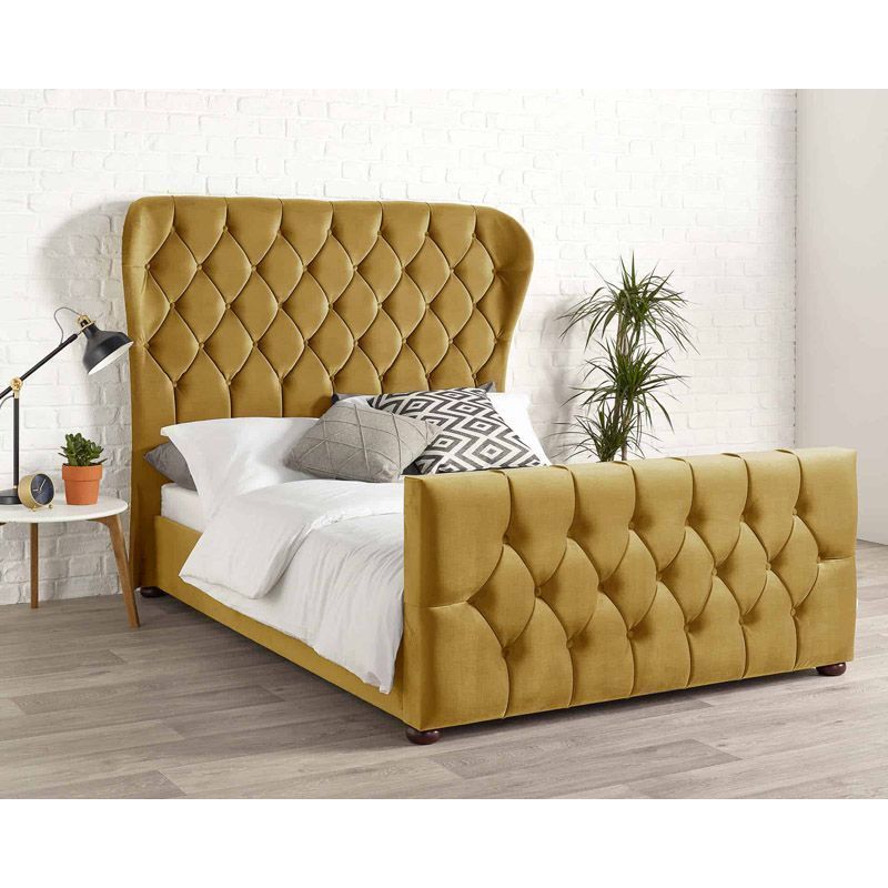 Velvet Gold 5ft King Size Bed Frame, Gold King Size Bed Frame