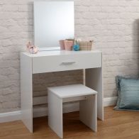 See more information about the Budget Dressing Table White 1 Drawer With Stool