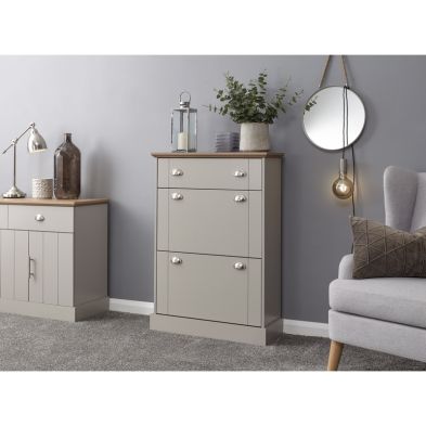 Product photograph of Kendal Tall Shoe Storage Grey 2 Doors 2 Shelves 1 Drawer from QD stores