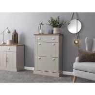 See more information about the Kendal Tall Shoe Storage Grey 2 Doors 2 Shelves 1 Drawer