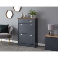 See more information about the Kendal Tall Shoe Storage Blue 2 Doors 2 Shelves 1 Drawer
