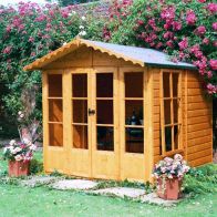 See more information about the Shire Kensington 7' x 7' 8" Apex Summerhouse - Premium Dip Treated Shiplap