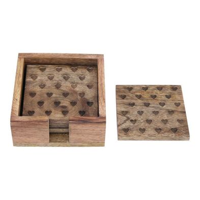 Product photograph of 4x Coaster Wood With Heart Pattern - 10cm from QD stores