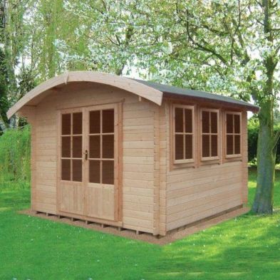 Product photograph of Shire Kilburn 9 9 X 11 9 Curved Log Cabin - Premium 28mm Cladding Tongue Groove With Assembly from QD stores