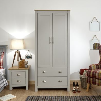 Product photograph of Lancaster Tall Wardrobe Grey 2 Doors 2 Drawers from QD stores