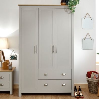 Product photograph of Lancaster Tall Wardrobe Grey 3 Doors 1 Shelf 2 Drawers from QD stores