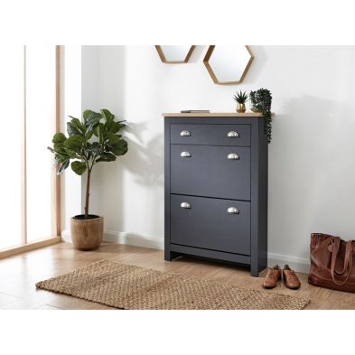Product photograph of Lancaster Tall Shoe Storage Blue 2 Doors 2 Shelves 1 Drawer from QD stores