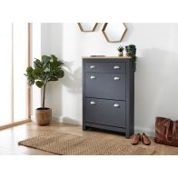 See more information about the Lancaster Tall Shoe Storage Blue 2 Doors 2 Shelves 1 Drawer