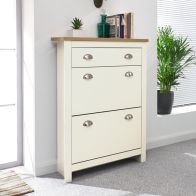 See more information about the Lancaster Tall Shoe Storage Cream 2 Doors 4 Shelves 1 Drawer