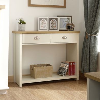 Product photograph of Lancaster Console Table Cream 1 Shelf 2 Drawers from QD stores