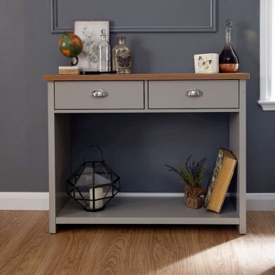 Product photograph of Lancaster Console Table Grey 1 Shelf 2 Drawers from QD stores