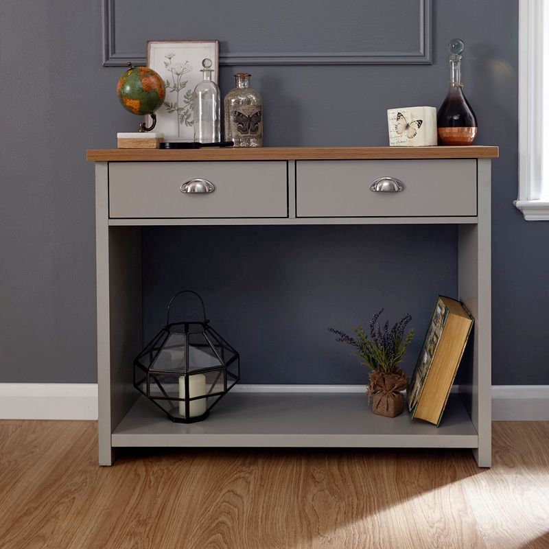 Lancaster Console Table Grey 1 Shelf 2 Drawers