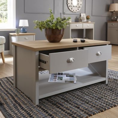 Product photograph of Lancaster Coffee Table Grey 1 Shelf 2 Drawers from QD stores