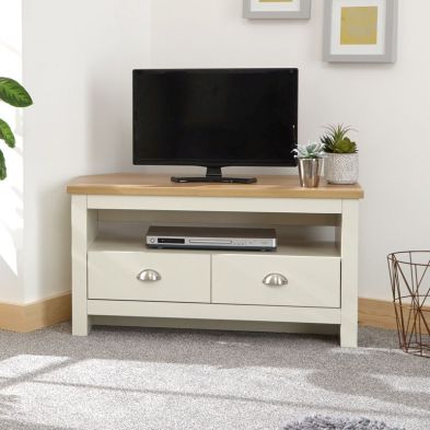Product photograph of Lancaster Corner Tv Unit Cream 1 Shelf 2 Drawers from QD stores