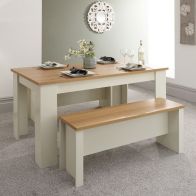 See more information about the Lancaster 4/6 Seater Dining Set Cream & Oak With 2 Benches
